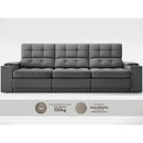 Sofá com Porta Copos e Carregador USB Eureka 2,30m Assento Retrátil e Reclinável Velosuede Grafite