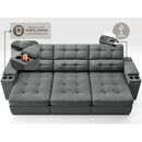 Sofá com Porta Copos e Carregador USB Eureka 2,30m Assento Retrátil e Reclinável Velosuede Grafite