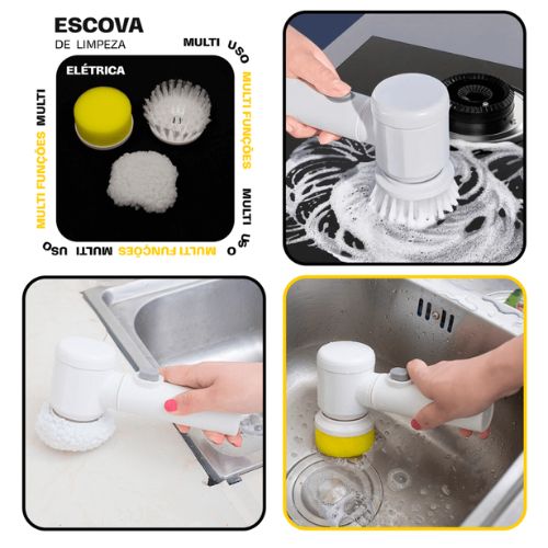 Escova Elétrica de Limpeza 5 em 1 Praticidade e Eficiência para Sua Cozinha e Banheiro
