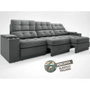 Sofá com Porta Copos e Carregador USB Eureka 2,30m Assento Retrátil e Reclinável Velosuede Grafite