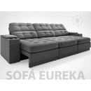 Sofá com Porta Copos e Carregador USB Eureka 2,30m Assento Retrátil e Reclinável Velosuede Grafite