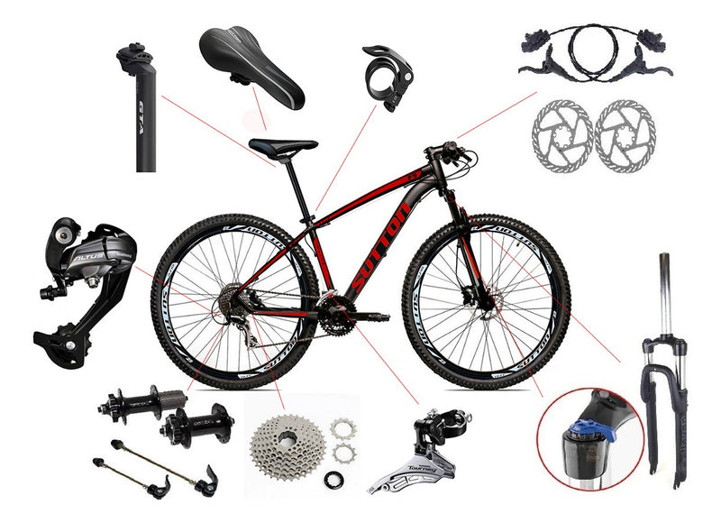 Bicicleta Aro 29 Sutton New Shimano 27v Freio Hidráulico Cor Preto/Vermelho Tamanho do quadro 19