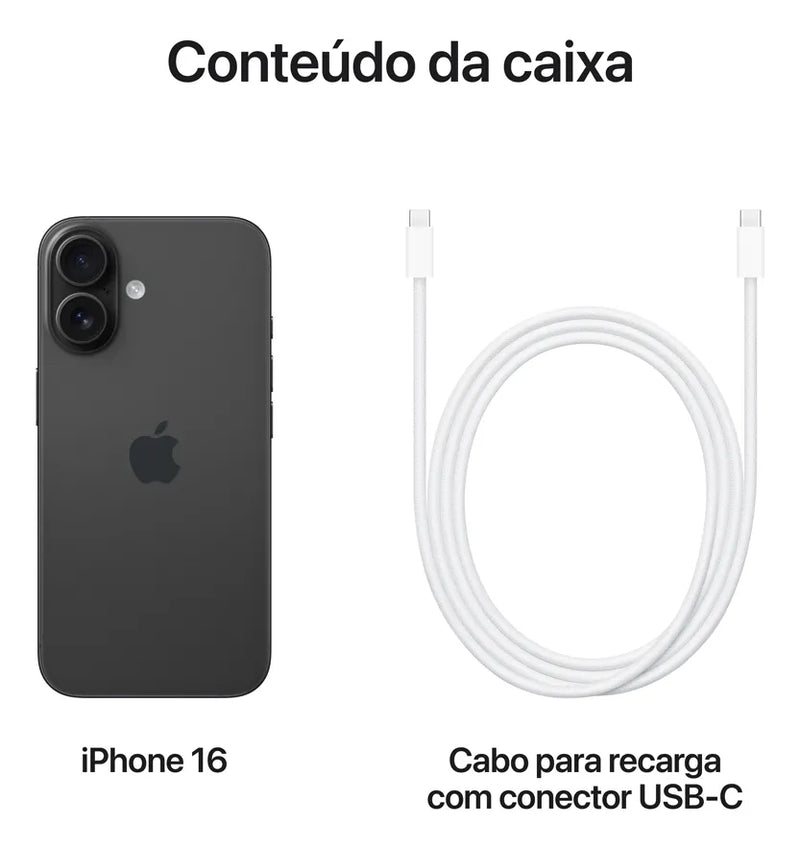 Apple iPhone 16 (128 GB) - Preto - Distribuidor Autorizado