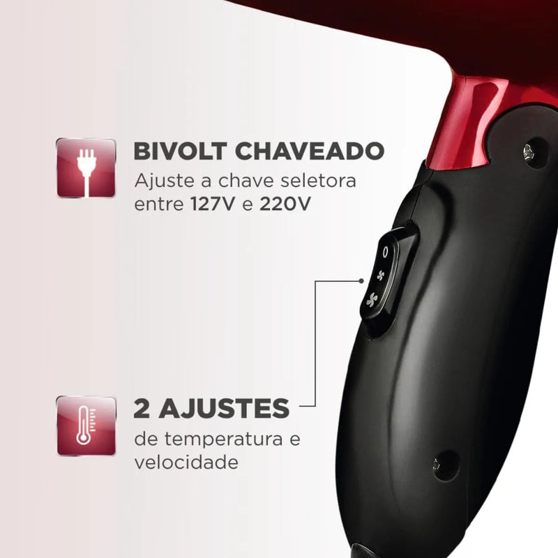 Mondial Max Travel SC-10 Secador De Cabelo 1200W Cor Vermelho/Preto