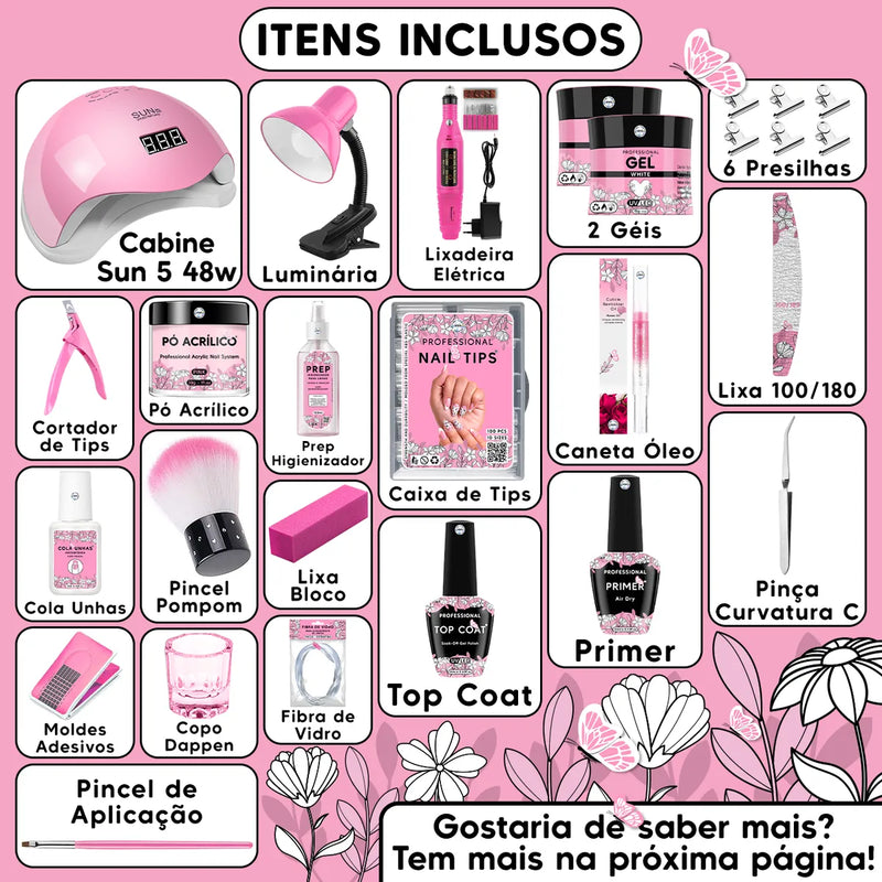Kit Alongamento Unha Gel Cabine Lixadeira Elétrica Luminária