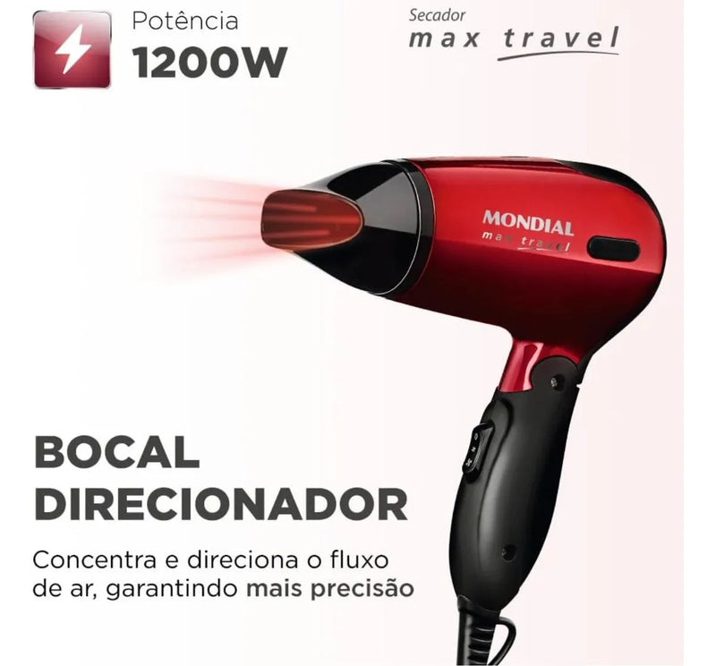 Mondial Max Travel SC-10 Secador De Cabelo 1200W Cor Vermelho/Preto