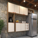 Armário De Cozinha Suspenso Compacto 7 Portas 3 Gavetas Off White Madeirado Estilo Nórdico Romeu