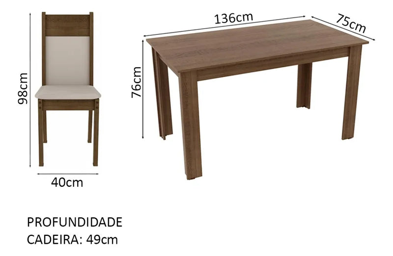 Sala De Jantar Mesa Tampo Madeira 4 Cadeiras Ellen Madesa Rb Cor Crema Com Bege MDJA0401807QBE