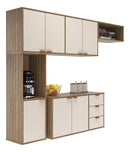 Armário De Cozinha Suspenso Compacto 7 Portas 3 Gavetas Off White Madeirado Estilo Nórdico Romeu