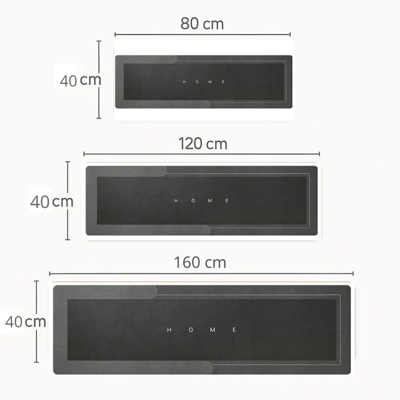 Tapete para Cozinha Antiderrapante Absorvente Minimalista - Preto