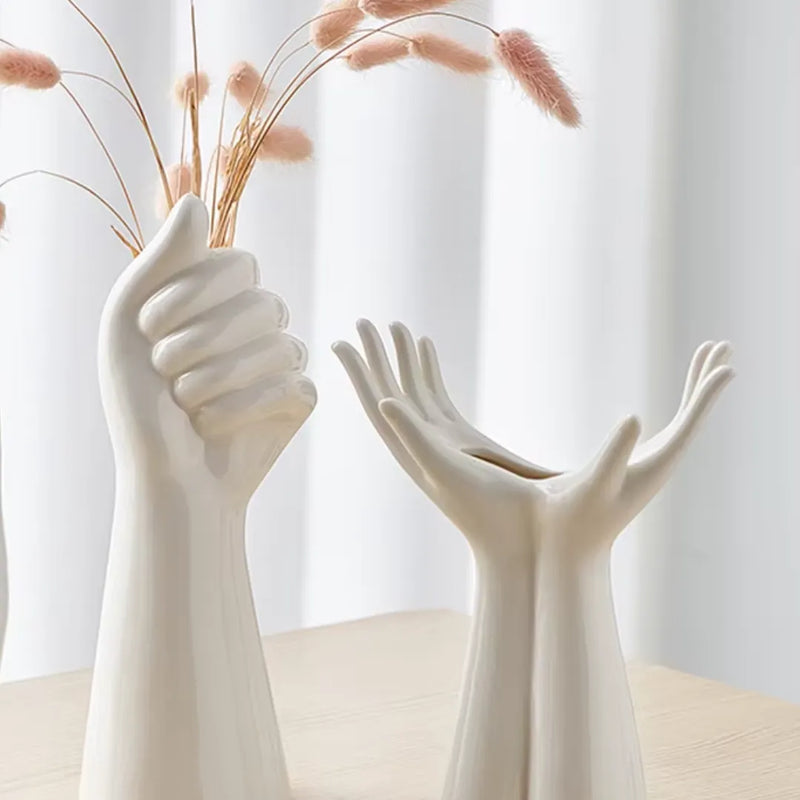 Vaso Decorativo para Sala de Cerâmica para Mesa Mão - Decoração