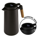 Garrafa Térmica Termometro Digital 1L - Nórdica Com Cabo Madeira